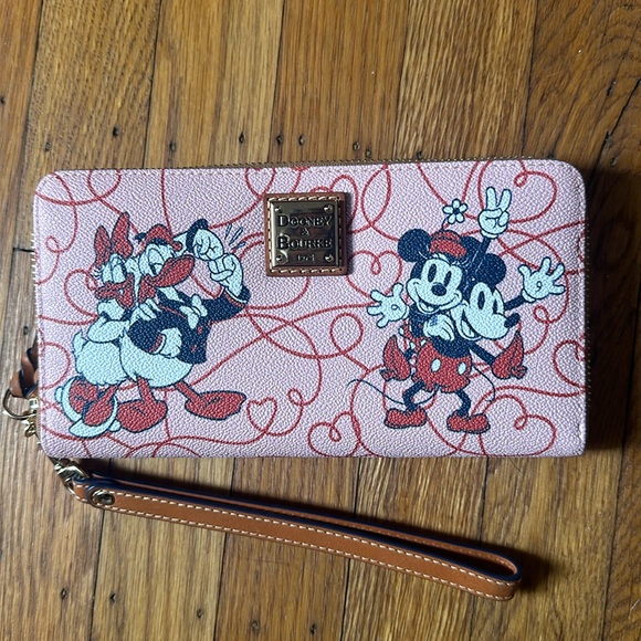 Dooney & Bourke Handbags - Dooney & Bourke Pink Disney Mickey & Minnie Zip Wristlet Wallet